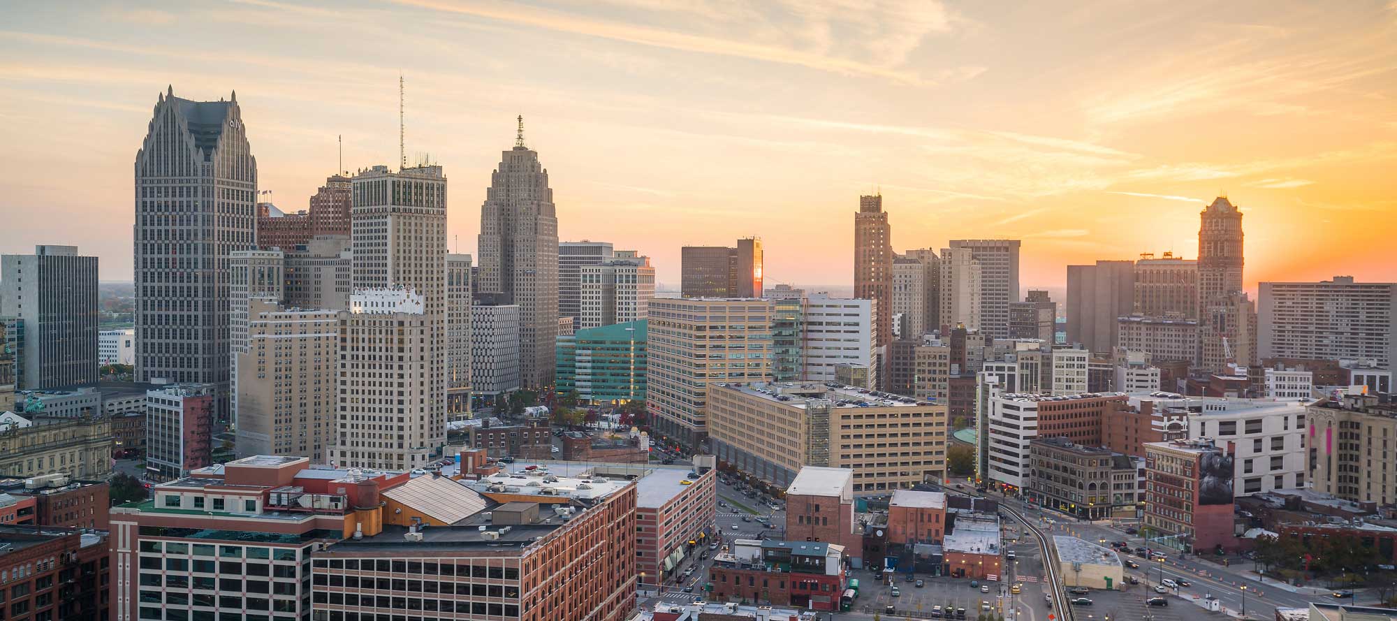 Bird's eye view of downtown Detroit, Michigan