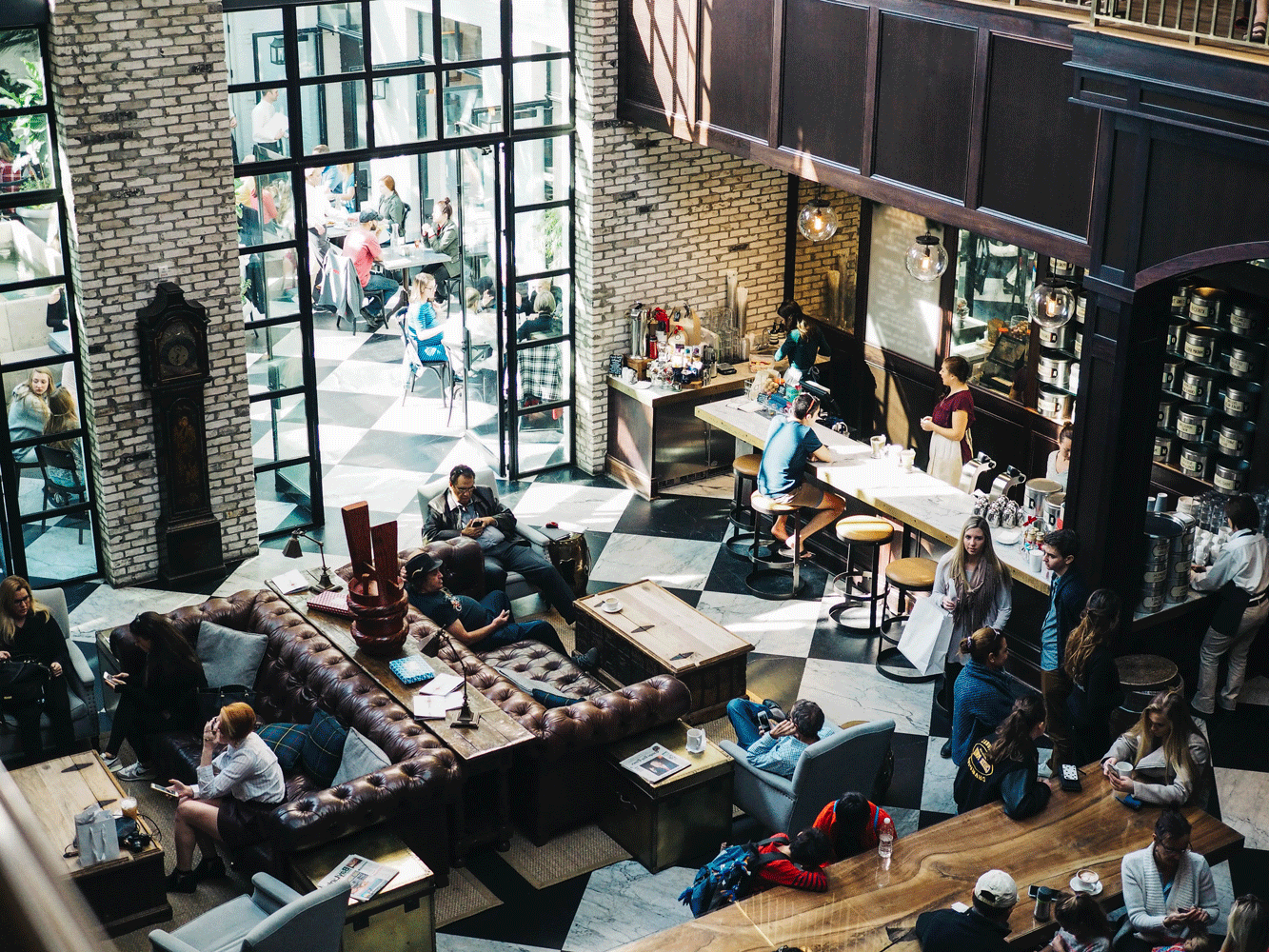 restaurant over head view from a Guardian Alarm real-time video monitoring for small business