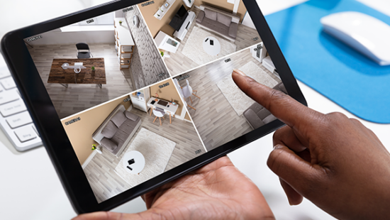 Tablet display of security camera footage