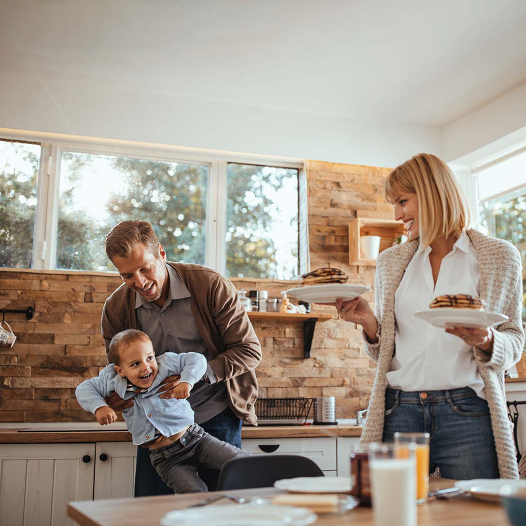 Family enjoying a meal at home